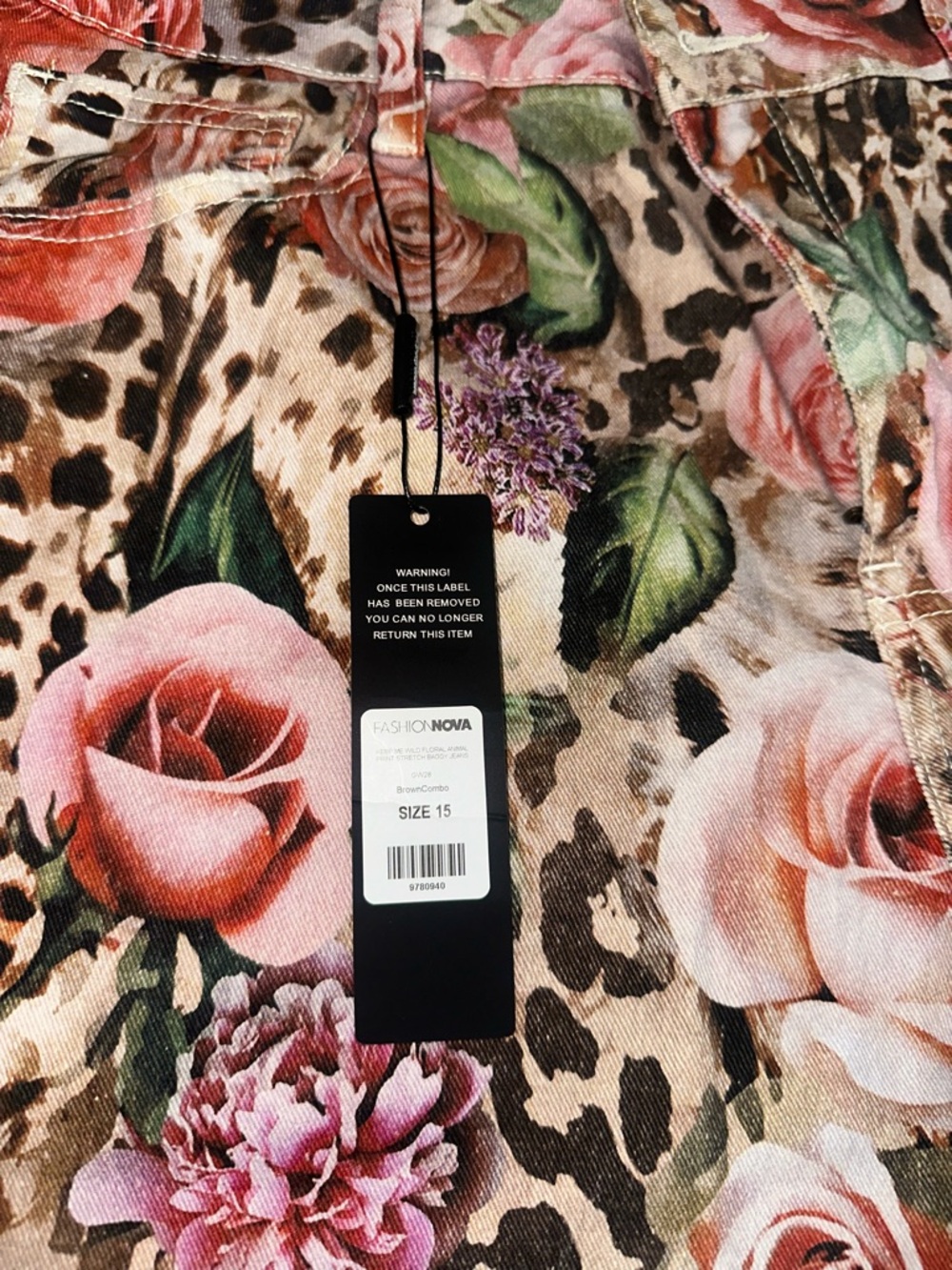 Fashion Nova Floral Rose & Leopard Print Wide Leg Pants - Pink, Green, Brown - Picture 2 of 7